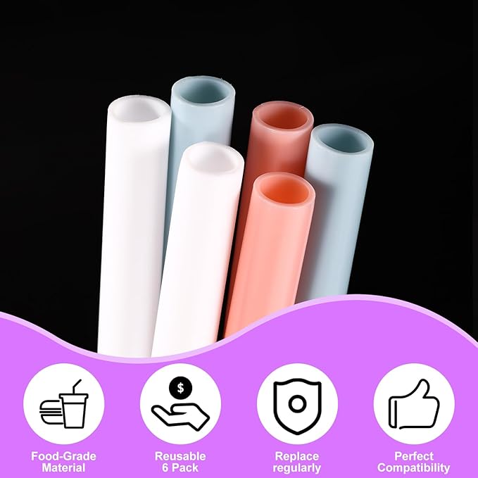 6pcs Replacement Straws for Owala FreeSip 24oz 32oz, Reusable Straws with Cleaning Brush Tumbler Accessories Parts for Owala FreeSip Insulated Stainless Steel Water Bottle (3 Colors)