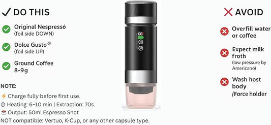 Portable Espresso Maker, 20 Bar Pressure Small Coffee Machine, Rechargeable Battery Operated Mini Coffee Maker for Pods or Grounds, Includes Car Charger, for Hot & Iced Coffee (Silver)