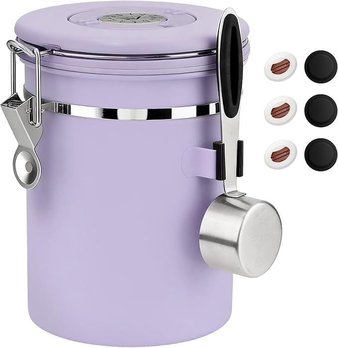 ShanSon Coffee Canister Airtight Coffee Container Stainless Steel Coffee Bean Storage Container with Scoop Coffee Canister for Beans Grounds Sugar Flour Tea Cereal,22OZ, Purple Upgraded Version