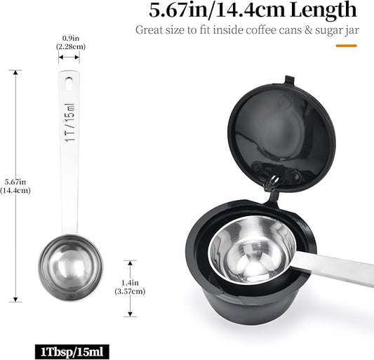 Long Handle Coffee Scoop: 5.64 Inch 18/8 Stainless Steel 1 Tablespoon Metal Measuring Spoon Tbsp Scoop for Coffee Beans, Grounds Coffee, Coffee Powder, Tea, Tall Jars (1Tbsp/15ml)
