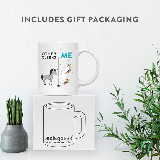 Andaz Press Funny Quirky 11oz. Ceramic Coffee Tea Mug Thank You Gift, Other Clerks Me, Horse Unicorn, 1-Pack