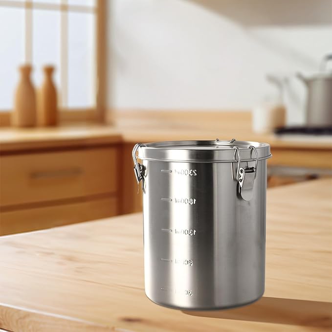 Stainless Steel Airtight Canister, Food Storage Canisters With Airtight Lid Locking Clamp, Stainless Steel Vacuum Sealed Grain Barrels For Coffee Bean Storage(2500MM B)