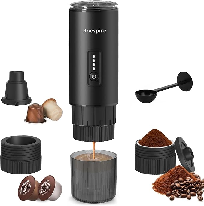 Portable Espresso Maker with Stainless Steel Body | 7500mAh Rechargeable Battery | 20 Bar Self-Heating with USB-C | Works with Most Capsules Compatible for Camping, Travel, Outdoor (Black)