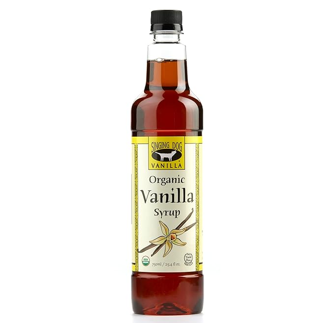 Singing Dog Organic Vanilla Syrup - Natural Vanilla Syrup for Coffee, Tea, Drinks & Baking - No Refined Sugar, Vegan (25.4 fl. oz.) Coffee Syrup Made with Pure Vanilla Extract