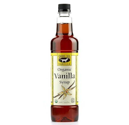 Singing Dog Organic Vanilla Syrup - Natural Vanilla Syrup for Coffee, Tea, Drinks & Baking - No Refined Sugar, Vegan (25.4 fl. oz.) Coffee Syrup Made with Pure Vanilla Extract