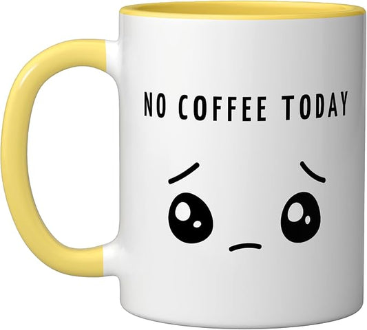 No Coffee Today - Minimalist Sad Face Caffeine Lover Ceramic Mug, Yellow/White