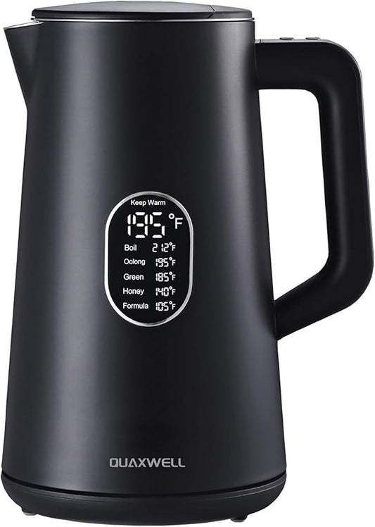 1.5L Electric Kettle Stainless Steel, Double Wall Cool Touch,Fast Boil,5 Temperature Control, LED Display, Auto Shut-Off, BPA-Free,Keep Warm Function, Ideal for Tea & Coffee (Black)