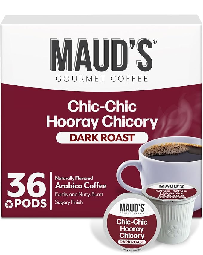 Maud's Chicory Flavored Coffee Pods, 36 ct, Dark Roast Flavored Coffee in Single Serve Pods – 100% Arabica Beans, Compatible with Keurig K Cups Maker