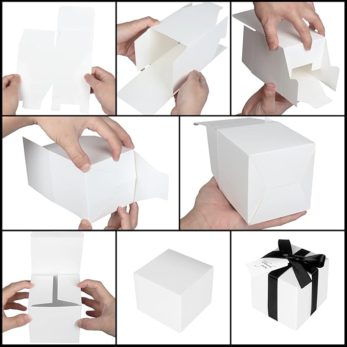 100 Pack Small Gift Boxes, 2x2x2 Inches Favor Boxes White Paper Gift Boxes with Lids for Presents, Crafting, Cupcake Boxes, Gifts, Candy Boxes for Wedding Party Bridal Shower Baby Shower Favors