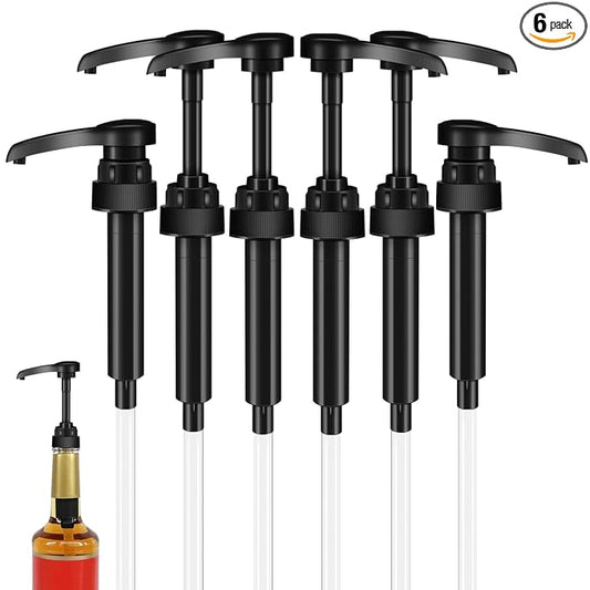 6 Pcs Black Coffee Syrup Pumps, Compatible with 25.4 Oz/750ml Bottles, Great for Home & Coffee Bar Drinking Mixes, Tea, Beverage, Cocktails