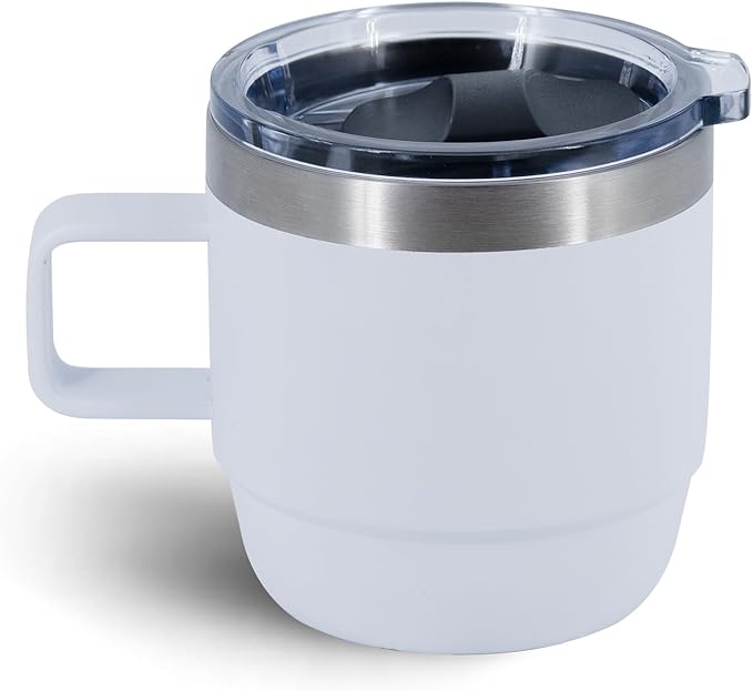 10 oz Stackable Mug, Stainless Steel cup with handle, Vacuum Insulated Espresso/Coffee Mug, shot Glass Set for 1-Piece Set for Coffee, Spirits, Wine, Tea- white