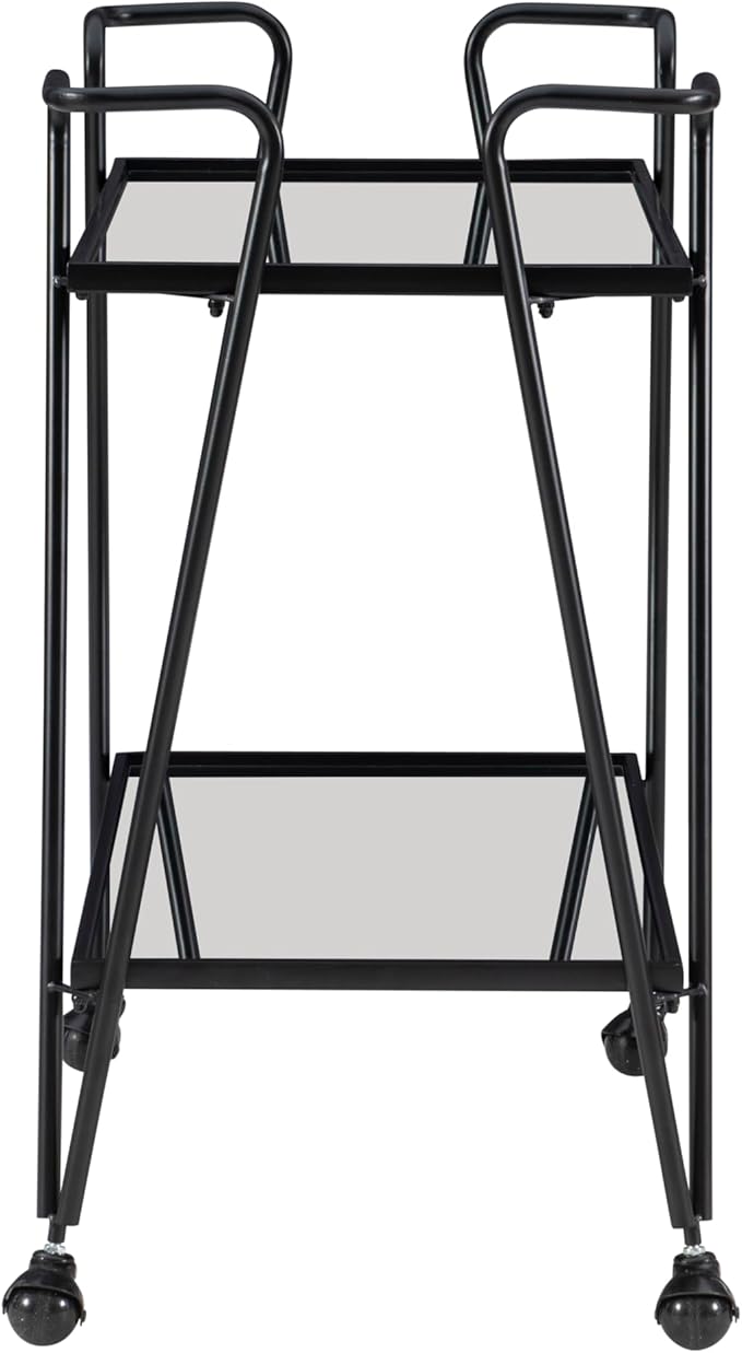 Gina Black Mid Century Bar Cart with Mirrored Shelves by Linon