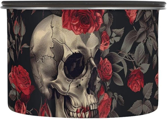ALAZA Skull Red Rose Flower Floral Airtight Coffee Bean Canister 900ml Food Storage Containers with Lids For Gournd, Tea, Sugar, Flour, Rice, Cereal, Candy Cookie Jar