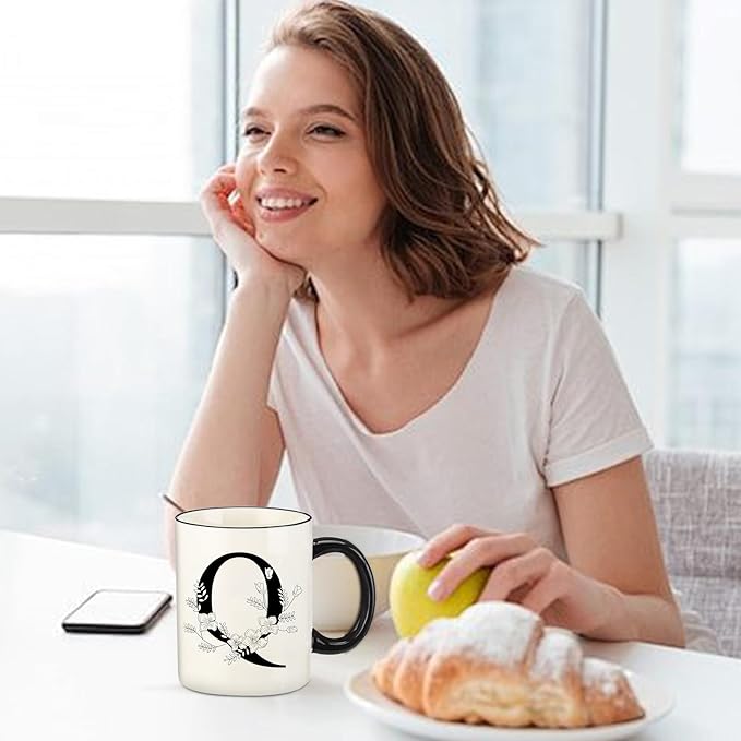 Monogram Ceramic Coffee Mugs, 11 oz Initial Drinking Cup with Gift Box, Unique Birthday Christmas Gifts for Women Wife Mothers Day Grandma Mom Aunt, Q