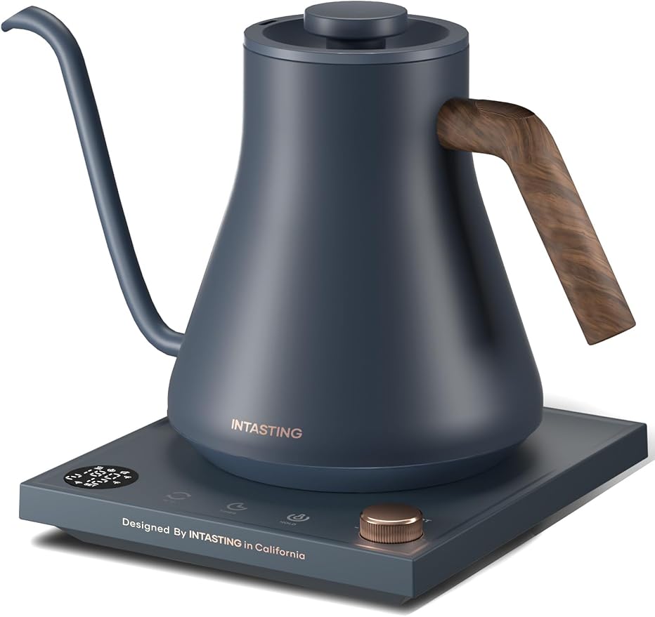 INTASTING Electric Kettles, Gooseneck Electric Kettle, ±1℉ Temperature Control, Stainless Steel Inner, Quick Heating, for Pour Over Coffee, Brew Tea, Boil Hot Water, 0.9L Navy Blue