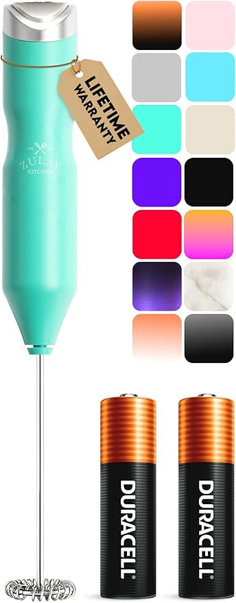 Zulay Kitchen Powerful Frother Wand AA Batteries Included, Ultra Fast Handheld Drink Mixer, Comfort Milk Frother, Stainless Steel Whisker, Frother Handheld for Coffee, Protein & Matcha - Frothmate 2.0