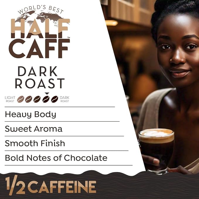World's Best Half Caff Dark Roast Coffee Pods, 18 ct, Recyclable Single Serve Pods – 100% Arabica Coffee, Compatible with Keurig K Cups Maker