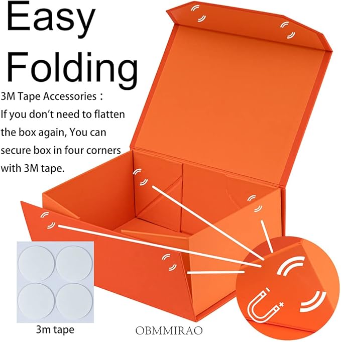 Upgrade 1PCS Orange Gift Box 9.5x7x4 Inches, Sturdy Gift Box with Lid for Gift Packaging, Foldable Magnetic Closure Storage Boxes, Bridesmaid Proposal Box, Rectangle Collapsible Box