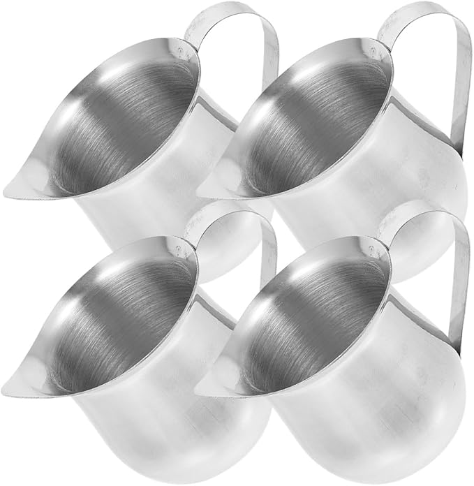 BESPORTBLE Stainless Steel Espresso Measuring Milk Pitcher 90ml Small Cream Frothing Cup for Coffee Making Professional Use 4pcs Set