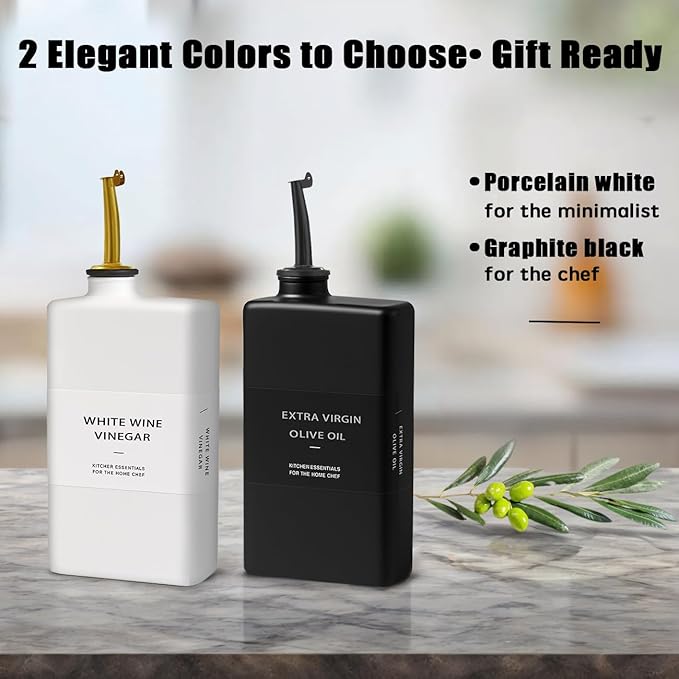 Olive Oil Dispenser Bottle for Kitchen 11.8oz, UV-Blocking Oil and Vinegar Dispenser Set, Soy Sauce Dispenser, Coffee Syrup Bottles, Modern Kitchen Decor (White, Set of 2)