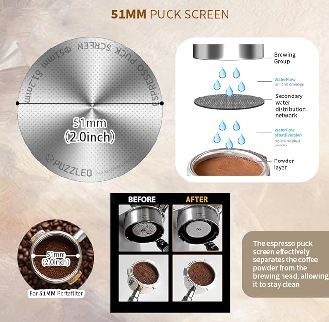 51mm Espresso Accessories Kit, Spring Loaded Calibrated Tamper,mat，WDT Tool，Dosing Funnel，Puck Screen kit，Basket Removal Tool ，Cleaning ClothSet， Fits Espresso Coffee Machines and 51 mm Portafilters