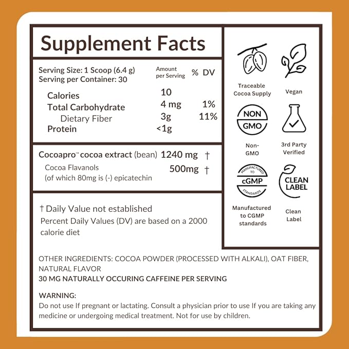 CocoaVia Cardio Health Cocoa Powder, 60 Servings, 500mg Cocoa Flavanols, Support Heart Health, Boost Nitric Oxide, Improve Circulation, Energy, Preworkout, Vegan, Dark Chocolate Cacao