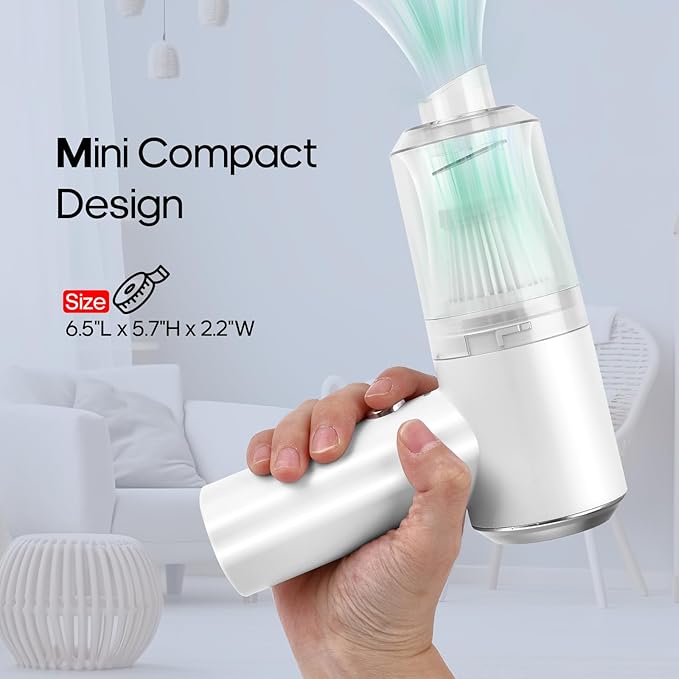 Mini Car Vacuum Cleaner(4500 pa) Portable Cordless Rechargeable,Tiny Handheld Vacuum, Computer Hand Vacuum for Keyboard and Laptop, Mini Hand Held Vac for Car and Home /V01/White