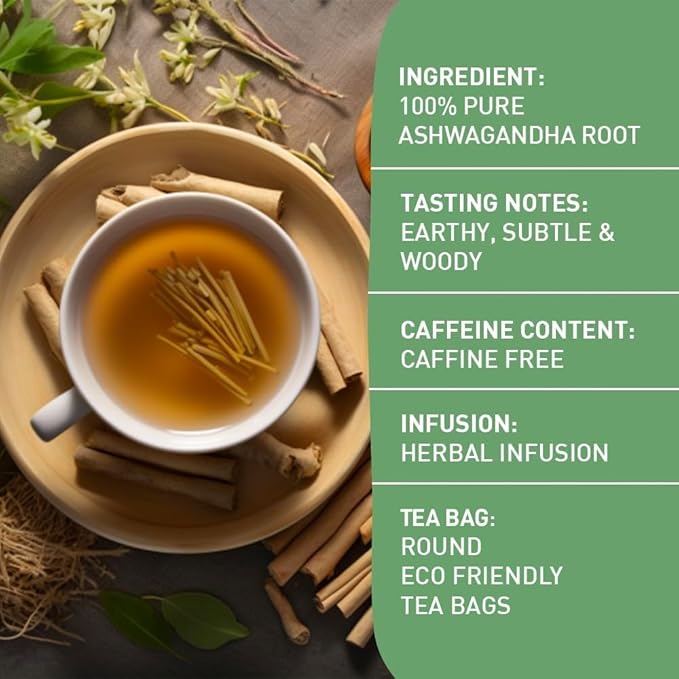 HANDPICK, Ashwagandha Root Tea (100 tea Bags) | Caffeine Free, Gluten Free | Packed in Ecofriendly Tea Bags