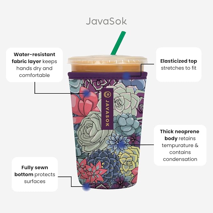 Sok It JavaSok Iced Coffee & Cold Soda Insulated Neoprene Cup Sleeve (Happy Sharks, Medium: 22-28oz)