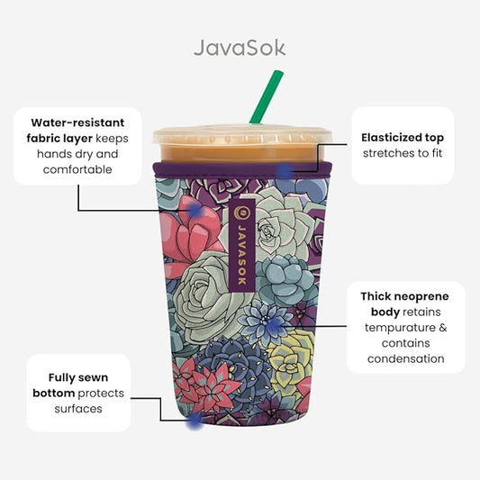 Sok It JavaSok Iced Coffee & Cold Soda Insulated Neoprene Cup Sleeve (Festive Fruit, Large: 30-32oz)