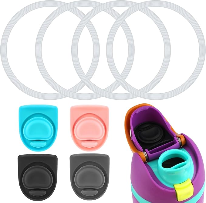 4pcs Water Bottle Seal Circle & 4pcs Replacement Stopper, Silicone O Circle Lid Gasket Parts for Owala Free Sip 19oz 24oz 32oz 40oz, Cap Mouth Plug Gasket Accessories, BPA-Free