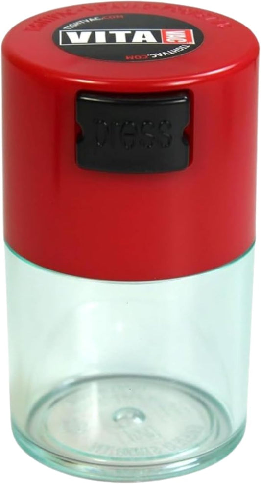 Vitavac - 5g to 20 grams Airtight Multi-Use Vacuum Seal Portable Storage Container for Dry Goods, Food, and Herbs - Red Clear