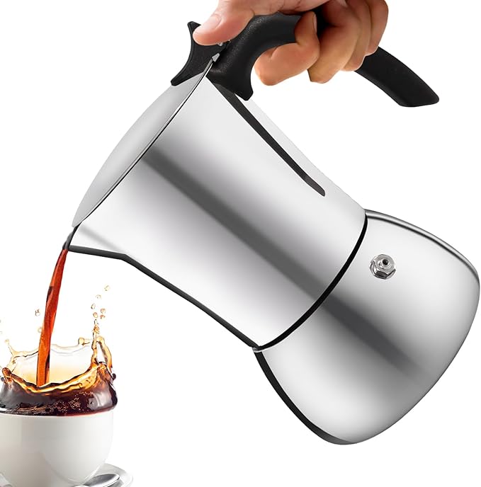 Vaolvpant No Coating 6 Cup Thickened 304 Stainless Steel Moka Pot Stovetop Espresso Maker Italian Coffee Machine 300ml 10oz Suitable for Gas Induction Stovetop Greca Coffee Maker Percolator