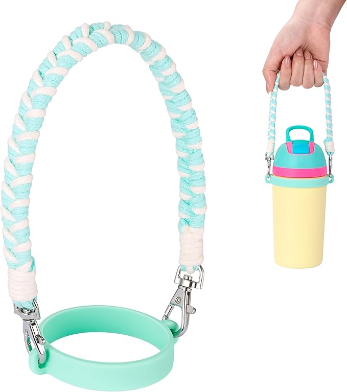Water Bottle Handle Strap Compatible with Owala & Stanley Cups, Hand-Woven Lanyards Silicone Water Bottle Sling, Carrier, Holder with Strap