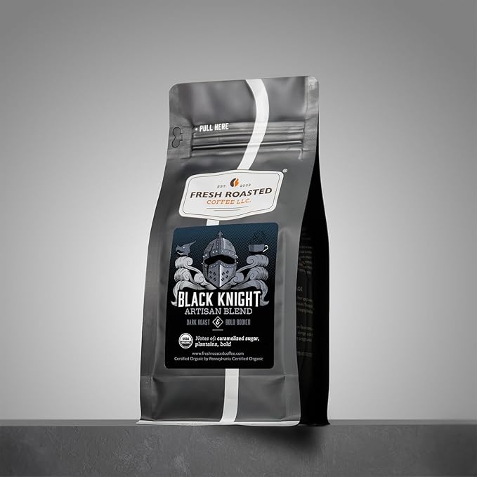 Fresh Roasted Coffee, Organic Black Knight | USDA Organic, Kosher | Dark Roast 12 oz Whole Bean