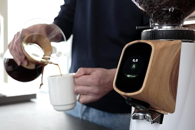 Fiorenzato All Ground Burr Grinder/Coffee Grinder for Home/Burr Coffee Ginder/Electric Coffee Ginder/Coffee Bean Grinder - 64mm flat burrs with Container (WHITE & WALNUT), Standard