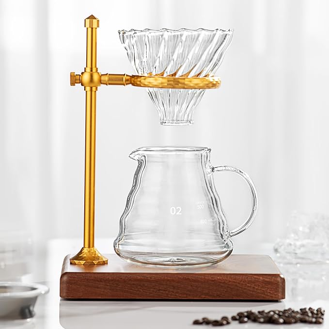 Pour Over Coffee Stand - Adjustable Wooden Dripper Stand for Pour Over Coffee Station, Compatible with Coffee Kettle & Filter, Multi-Functional Coffee Maker Base