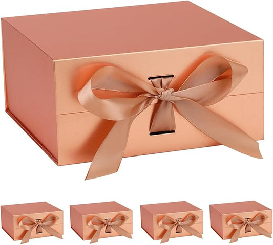 OEMVALATY Rose Gold Gift Box,10x10x5 Inches Gift Boxes with Lids for Presents with Magnetic Closure and Ribbon for Wedding,Storage,Birthday(5-Pack)
