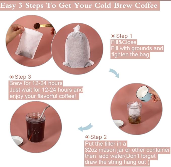 YQL Cold Brew Coffee Filter,50PCS 4x6 Inch No Mess Cold Brew Coffee Bags Disposable Mesh Brewing Bags Tea Filter Bag for Cold Brew Coffee or Tea