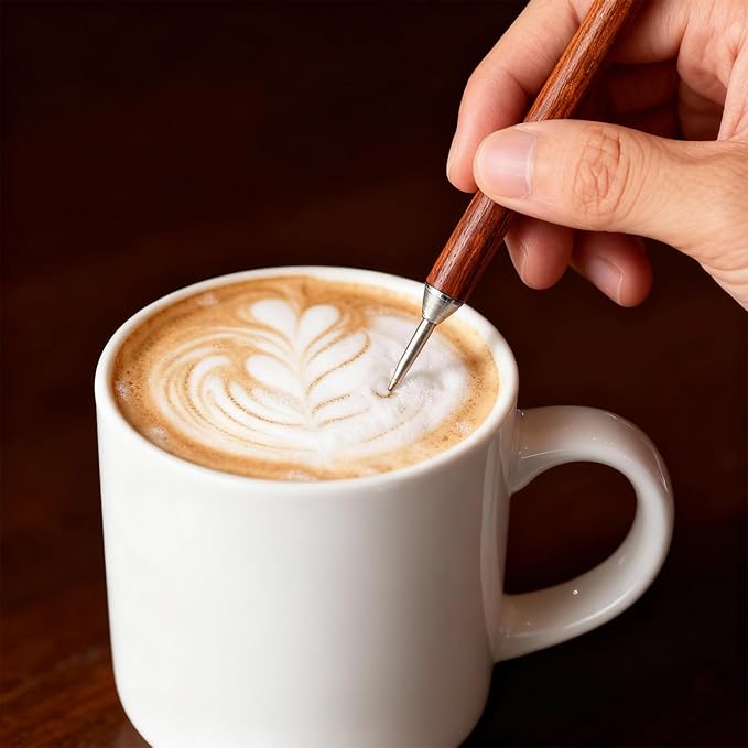 2 Pack Latte Art Stainless Steel Pen Latte Art Tools Barista Tools Wooden Handle with Double Ended Accessories for Home Office Coffee Bar Travel