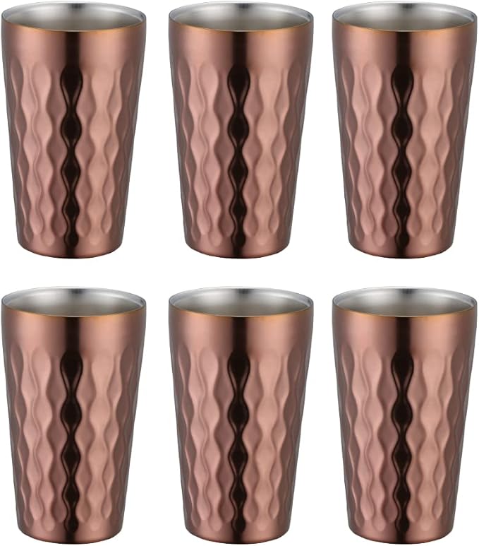 10oz Stainless Steel Cup Set, 6Pcs Double Wall Metal Cup，Vacuum Stackable Insulated Portable Drinking Tumblers Unbreakable Glasses，for Home Outdoor Restaurant (Rose Gold)
