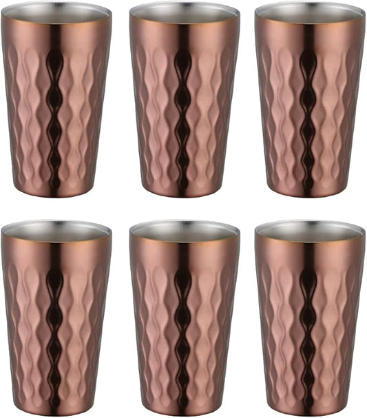 10oz Stainless Steel Cup Set, 6Pcs Double Wall Metal Cup，Vacuum Stackable Insulated Portable Drinking Tumblers Unbreakable Glasses，for Home Outdoor Restaurant (Rose Gold)