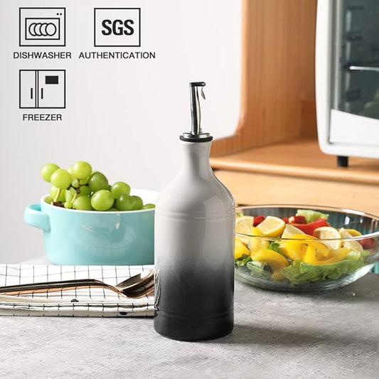 Sweejar Ceramic Olive Oil Dispenser Bottle, Opaque Oil Cruet Protects to Reduce Oxidation, Suitable for Storage Vinegar, Coffee Syrups & Other Liquids, Pack of 1, 15.5 Fl Oz(Gradient Gray)