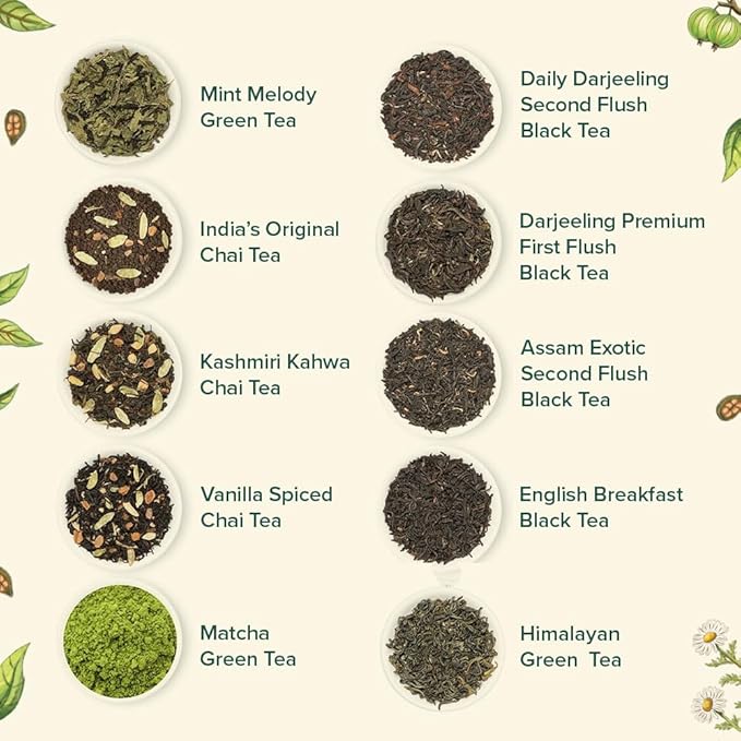 VAHDAM, World Top 20 Tea Sampler - Black, Green, Chai, Herbal Tea & More | Assorted Loose Leaf Tea Gift Set Variety Pack | Valentines Day Gifts for Him & Her