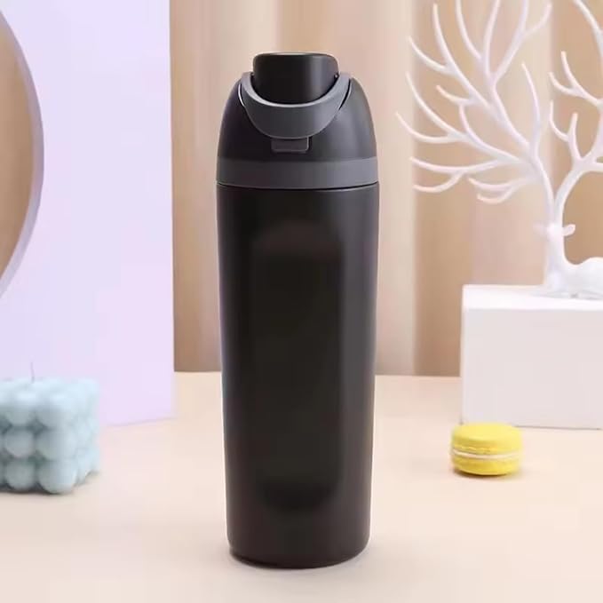 DUTHINGS Insulated Stainless Steel Water Bottle with Straw, 24 oz – Leakproof, BPA-Free Reusable Sports & Travel Bottle with Replacement Straw and Cleaning Brush (Black)