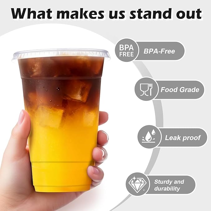 Lamosi 50 Pack 20 oz Clear Plastic Cups with Lids and Straws, Disposable Plastic Coffee Cups with Lids for Iced Coffee, Cold Beverages, Smoothies and To-Go Drinks