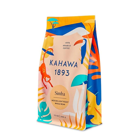 Kahawa 1893 Whole Bean Coffee Medium-Light Roast Simba Blend 12 Oz - As Seen on Shark Tank, Naturally Sweet, Organically Grown, Ethically & Sustainably Sourced