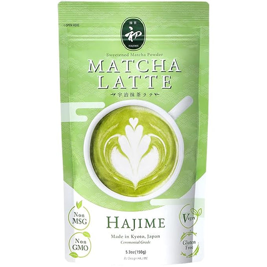 BJDesign Matcha Latte Powder “HAJIME” Sweetened Matcha Green Tea Powder - Authentic Japanese Origin - Non MSG, Non GMO, Vegan, Gluten Free (5.3 Ounce)