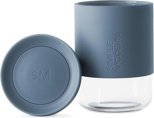 Simple Modern Clarity Cup | Glass Coffee Tumbler with 360° Lid and Silicone Sleeve | Iced Cold Brew and Tea Travel Mug | 12oz, Blue Dune