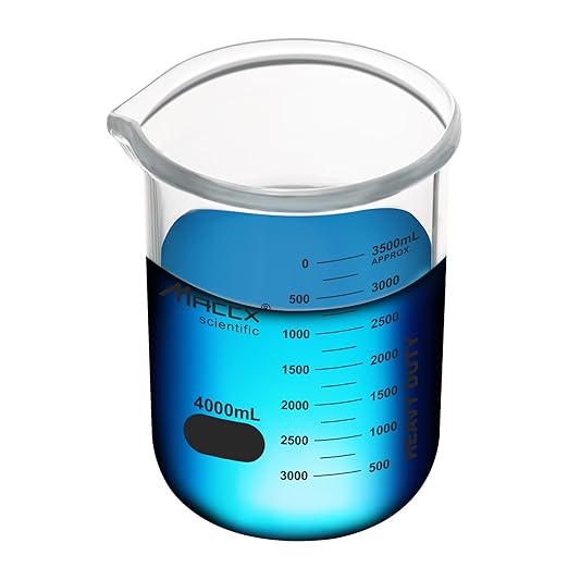 170oz(4000ml) Sturdy Glass Beaker, Heavy-Duty Lab Beaker, 3.3 Borosilicate Low Form with Printed Graduation, HDBK4K0-001